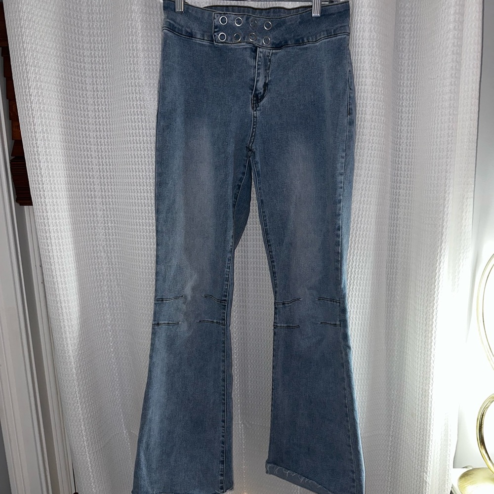 Flare Button Waist Jean- Tiger Mist
